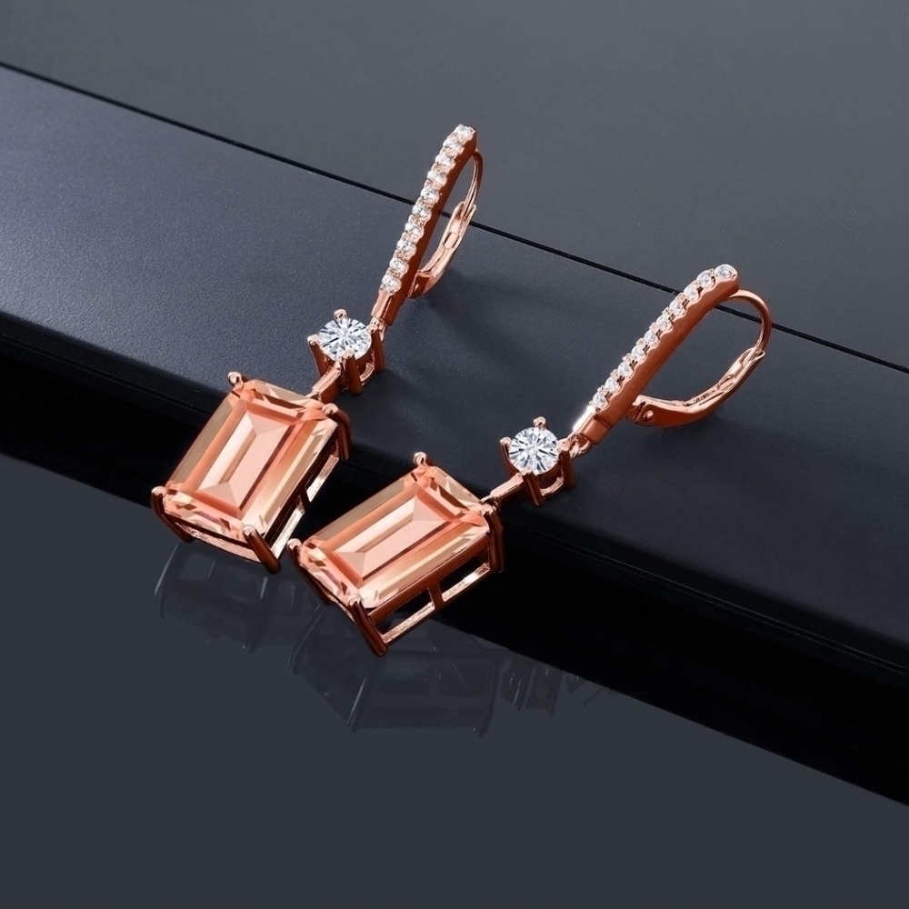 Certified 18K Rose Gold 13.36ct Diamond Earrings Morganite Moissanite Gift